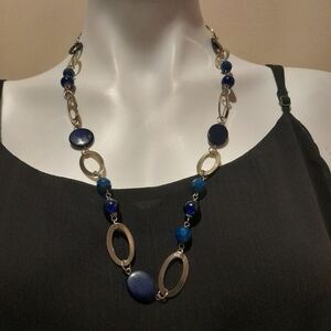 Unbranded- 32" Gold Ovals & Blue Beaded Necklace